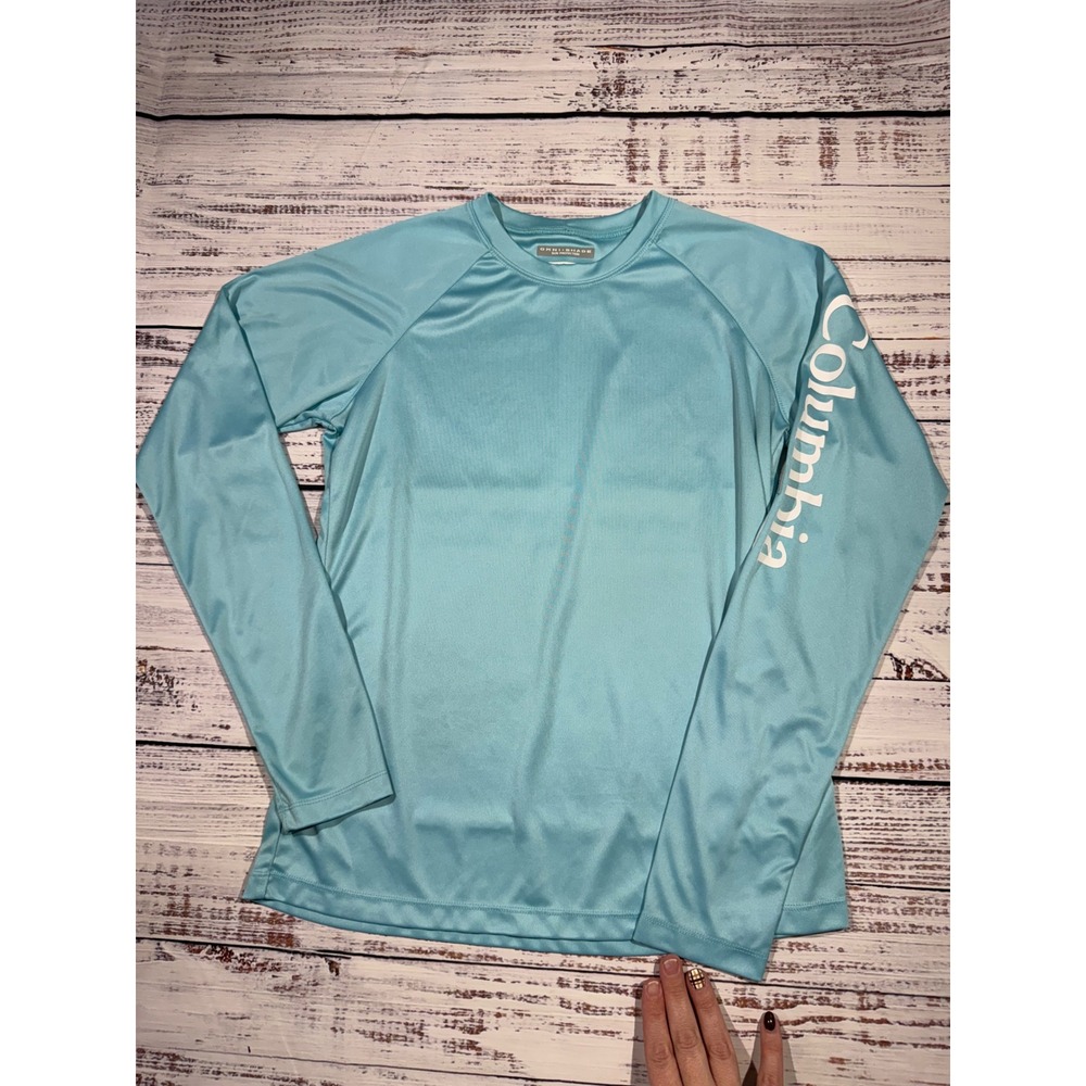 Columbia PFG Omni-Shade Long Sleeve Fishing Shirt Blue Small Sun Protection